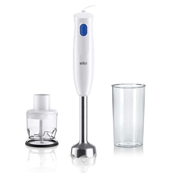 Braun MultiQuick 1 MQ10.201MWH MINIPIMER con 5 ANNI DI ASSISTENZA, Frullatore ad Immersione Leggero, Tecnologia EasyTwist, 2 ACCESSORI, asta in acciaio, 450W, Bianco