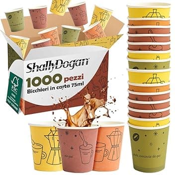 BAKAJI 1000 Bicchierini da Caffè Monouso Capacità 75 ml, Tazzina in Carta Usa e Getta per Hotel, B&B, Casa, Ideali per Feste ed Eventi, Tazze Resistenti Biodegradabili e Ecosostenibi (Moka)