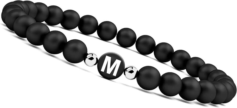 GD GOOD.designs Bracciale con Iniziale - Braccialetto Uomo e Donna con Lettera I Perline in onice Nero - Bracciali iniziali e' il regalo perfetto ClimatePartner certified