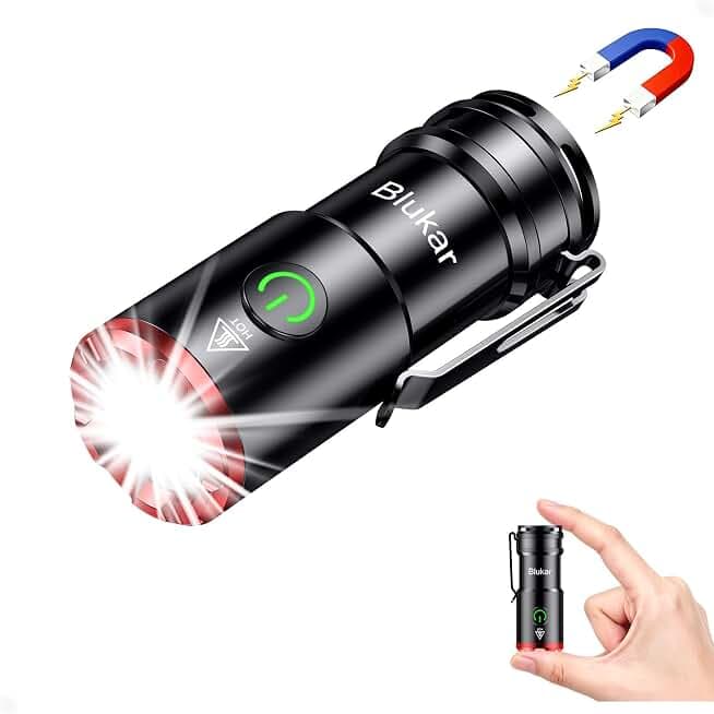 Blukar Torcia LED Mini Ricaricabile, EDC con Base Magnetica e Clip