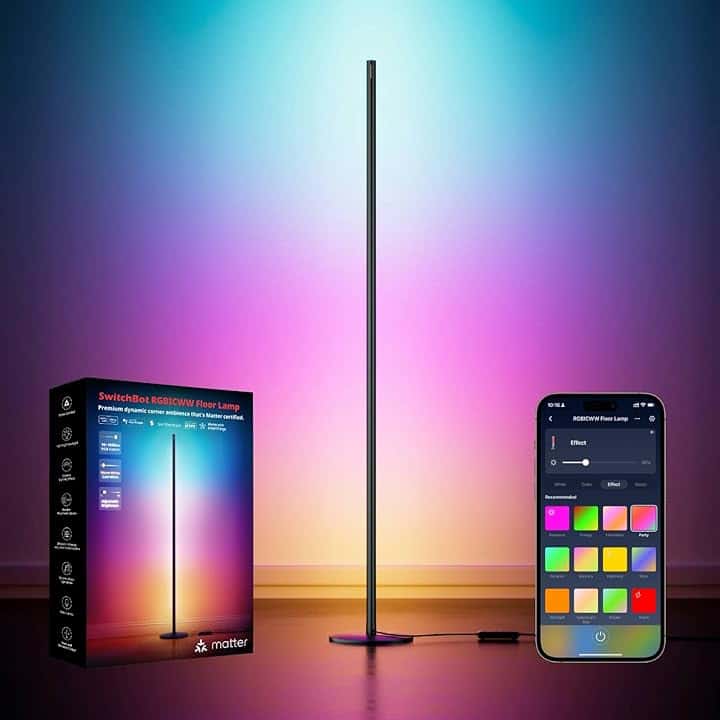 SwitchBot Matter RGBICWW Lampada da Terra, Luce Calda/Fredda, Piantana Lampada da Terra LED funziona con Apple Home, Alexa, Google Home, 16 Mln Colori, Sincronizzazione Musicale, Modalità Scen