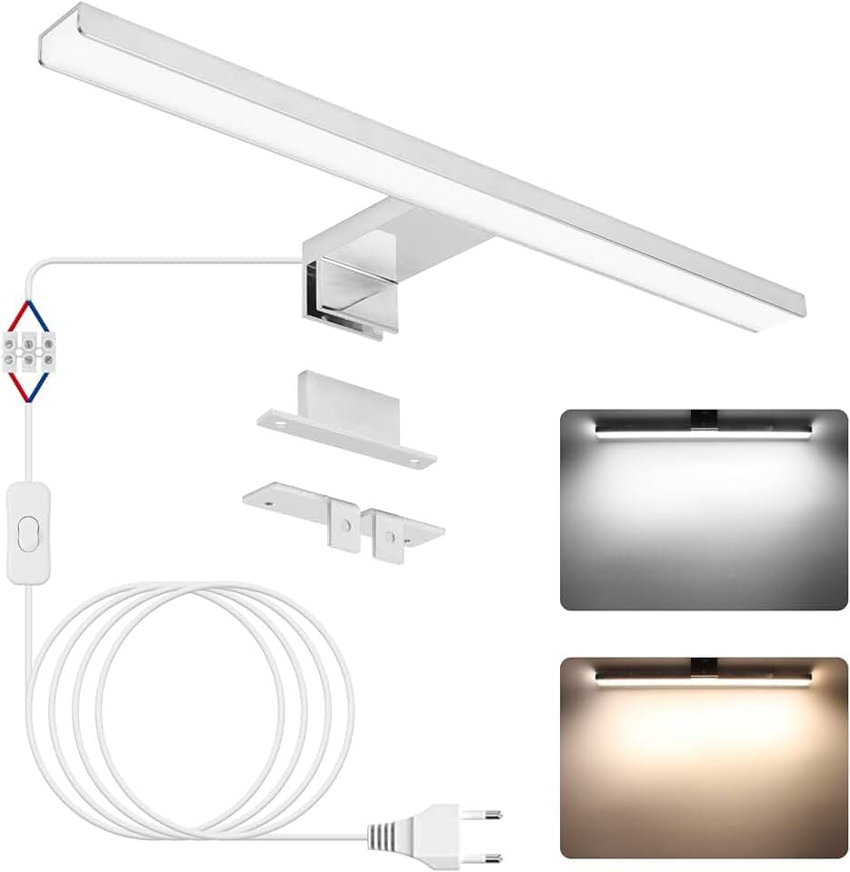 NIORSUN Lampada Specchio Bagno LED 12W 40cm Doppia Temperatura Colore 4000K 6000K, Impermeabile IP44,1100Lm Luce Specchio Bagno, Lampada Bagno Possono Essere Montato Su Specchio/Mobile/Parete(Argento)
