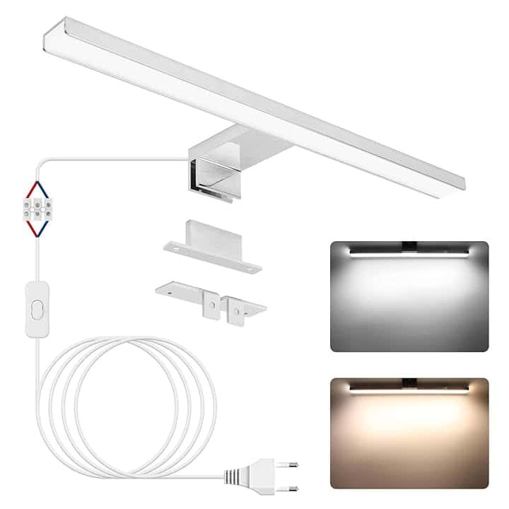 NIORSUN Lampada Specchio Bagno LED 12W 40cm Doppia Temperatura Colore 4000K 6000K, Impermeabile IP44,1100Lm Luce Specchio Bagno, Lampada Bagno Possono Essere Montato Su Specchio/Mobile/Parete(Argento)
