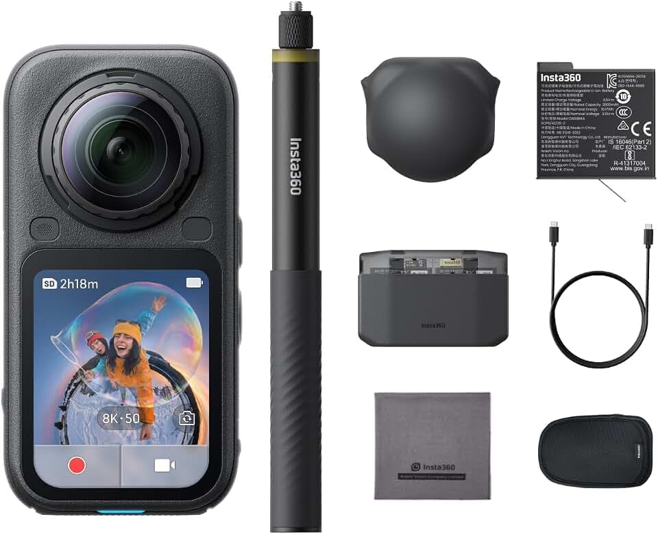 Insta360 X6 Pack Base - Action cam 360 8K con sensori da 1/1,1’’, Nero