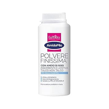Euphidra - AmidoMio, Polvere Finissima, 40% Amido di Riso, Azione Lenitiva e Rinfrescante, Mantiene la Pelle Asciutta e Protetta, Senza Talco, 100 g