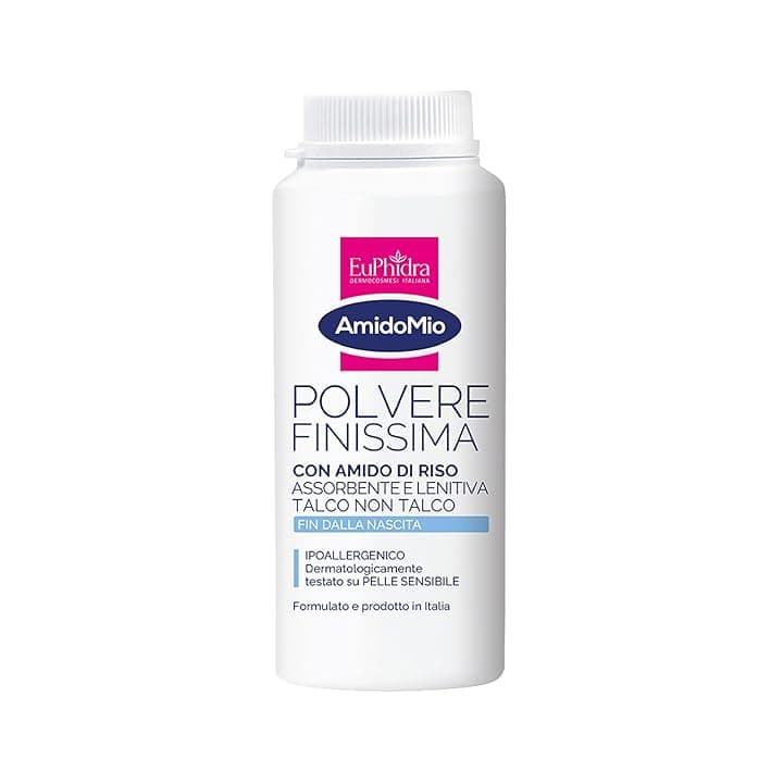 Euphidra - AmidoMio, Polvere Finissima, 40% Amido di Riso, Azione Lenitiva e Rinfrescante, Mantiene la Pelle Asciutta e Protetta, Senza Talco, 100 g