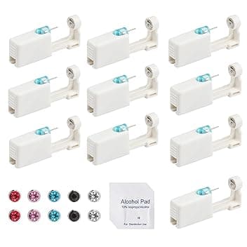 GETRICH 10 Pezzi Buchi Orecchie Fai da Te, Pistola per Piercing All'orecchio Pistola Orecchini Usa e Getta Kit De Orecchio Piercing Sterili con Orecchini Di Sicurezza Senza Dolore per Ragazze Donna e Uomini