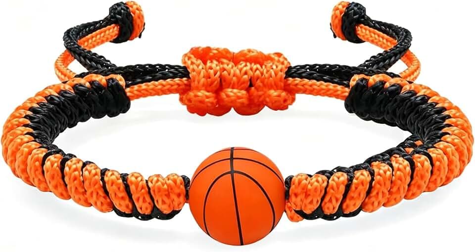 HYRKOTW 1 Pezzi Braccialetto dell'Amicizia a Tema Basket, Ciondolo Pallone da Basket 3D in Silicone, Cordino Intrecciato Nero e Arancione Regolabile, Accessorio per Appassionati di Basket