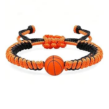 HYRKOTW 1 Pezzi Braccialetto dell'Amicizia a Tema Basket, Ciondolo Pallone da Basket 3D in Silicone, Cordino Intrecciato Nero e Arancione Regolabile, Accessorio per Appassionati di Basket