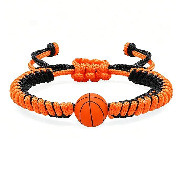 HYRKOTW 1 Pezzi Braccialetto dell'Amicizia a Tema Basket, Ciondolo Pallone da Basket 3D in Silicone, Cordino Intrecciato Nero e Arancione Regolabile, Accessorio per Appassionati di Basket