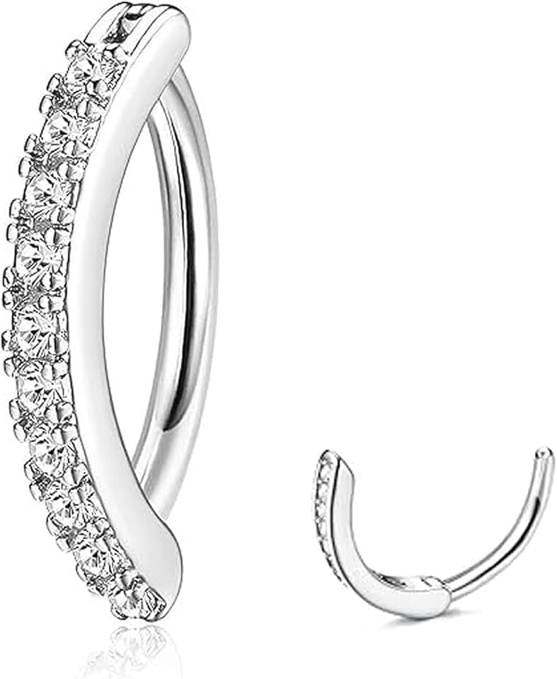14G Piercing Ombelico Anello, Navel Piercing Anello Ombelico Anelli Curvo Inverso Anallergico Clicker Belly Button Ring Cubic Zirconia Paved, Gioielli Pratico e Abile per Donna