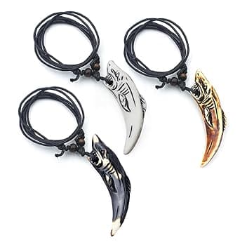 YUVKIN 3 Collane con Pendente a Forma di Dente di Squalo per Ragazze, Ragazzi, Donne e Uomini, Stile Surfista (bianco, nero e marrone)