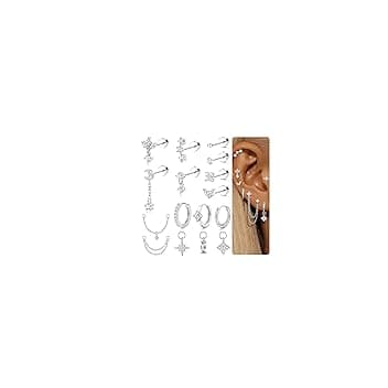 Milacolato 16Pcs Piercing Orecchio Acciaio Chirurgico Helix Piercing Orecchio Anallergici Donna Oro Argento Piccoli Cerchio Conch Cartilagine Trago Piercings Gioielli 20G