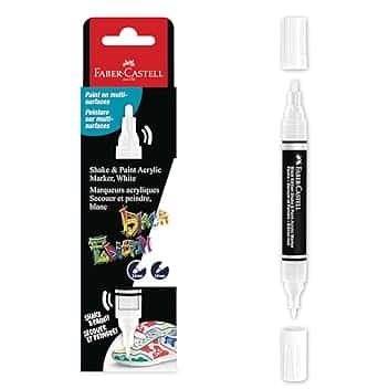 Faber-Castell 285511 Black Edition Shake & Paint Pennarello Acrilico, Pennarello White Moon, Doppia Punta 3Mm E 1Mm, Impermeabile, Colore Vivido E Duraturo