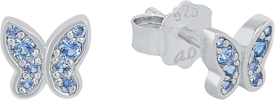 s.Oliver sOliver Orecchini a bottone in argento Sterling 925 per bambine, con zirconi sintetici, a forma di farfalla, forniti in una confezione regalo per gioielli