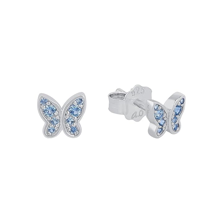 s.Oliver sOliver Orecchini a bottone in argento Sterling 925 per bambine, con zirconi sintetici, a forma di farfalla, forniti in una confezione regalo per gioielli