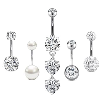 AceFun 14G piercing ombelico 10mm piercing ombelico Argento Oro acciaio inox piercing ombelico acciaio chirurgico 5 pezzi argento cuore piercing ombelico pendente oro donne anelli corpo piercing