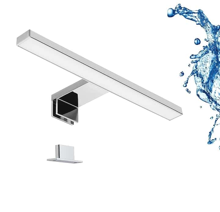 LIGHTWORLD24 Lampada da Specchio LED 30 cm – 5W, 550 Lumen, 4000K Bianco Neutro, IP44, 230V – Colore Argento Cromo – Luce da Bagno, Trucco, Armadio, Montaggio a Clip o Superficie