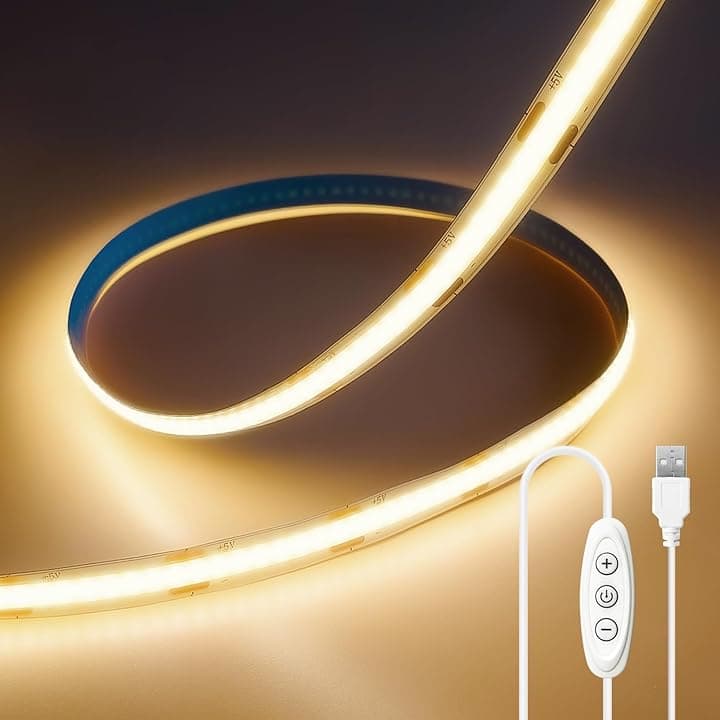 Striscia LED COB 5V USB, Bianco Caldo 3000K 2 Metri 640LED CRI93+ Dimmerabili Strisce Luci LED Flessibile per Retroilluminazione TV, Cucina, Camera da Letto, Fai da Te