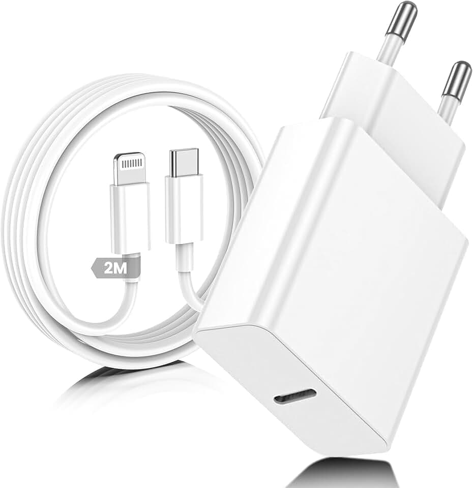 Caricatore per iPhone, Caricatore USB C Rapido Alimentatore Presa con Cavo per Lightning da 2M, Caricabatterie USB C Spina per Apple iPhone 14/13/ 12/11/ Pro/iPad Adattatore Caricabatteria Veloce
