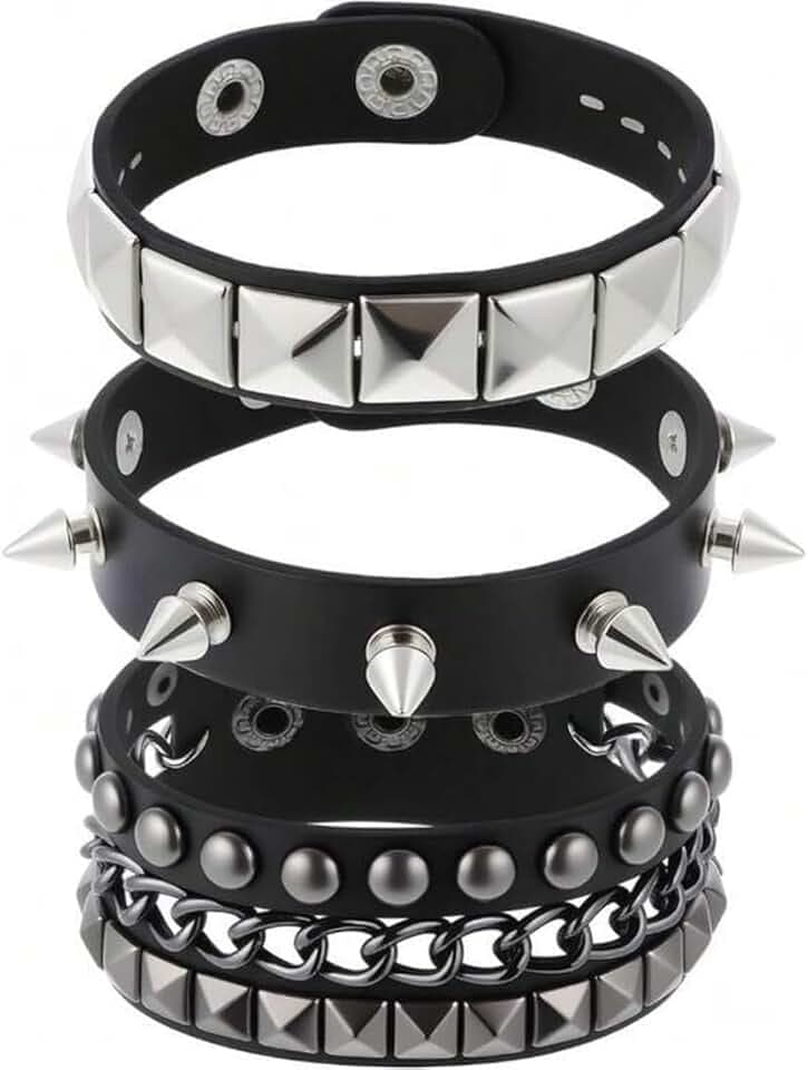 PYEUIFT Bracciale Uomo Punk Borchie Emo Accessori Rock Gotico Braccialetto Pelle Donna Anni 80 Accessorio Stile Punk Rock Gothic Per Uomini E Donne