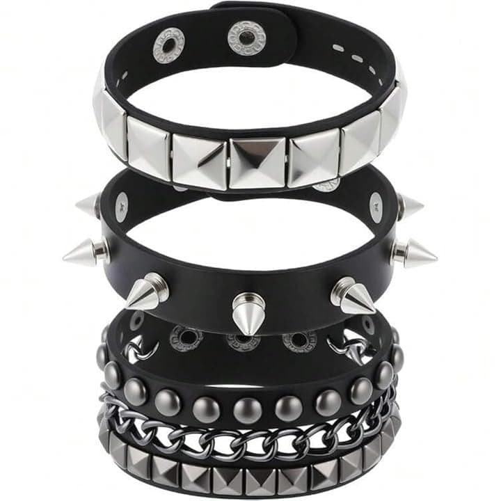 PYEUIFT Bracciale Uomo Punk Borchie Emo Accessori Rock Gotico Braccialetto Pelle Donna Anni 80 Accessorio Stile Punk Rock Gothic Per Uomini E Donne