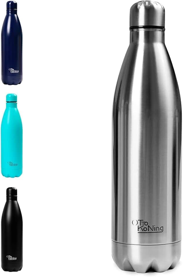 Borraccia Termica 1 Litro Otto Koning, Bottiglia Termica 1L in Acciaio Inox 18/8, Doppia Parete Sottovuoto, Freddo 24h Caldo 12h, Senza BPA e Ftalati, a Prova di Perdite, Senza Sapore Metallico
