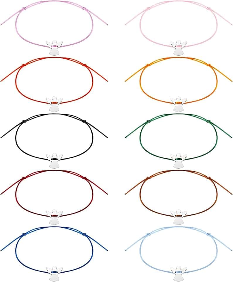 Tenare Set di 10 Pezzi di Bracciale con Angelo Custode Bracciale d'Angelo Portafortuna Braccialetti dell'Amicizia Regolabili per Coppie Amanti San Valentine Natale Regalo