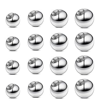 NOPKESV 16 Pezzi 14G Ricambio Palline Piercing Acciaio Chirurgico Pallina per Piercing al Capezzolo Piercing Setto Sopracciglio alla Lingua Ombelico Industriale Piercing(3/4/5/6mm)