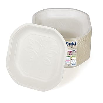 Cuki Piatti Fondi in Cartoncino Biodegradabile e Compostabile, ideali con alimenti liquidi e caldi, 1 Confezione da 75 Pezzi, per Picnic, Feste, Barbecue, Pranzi e Cene, 19.8 x 19.8 cm