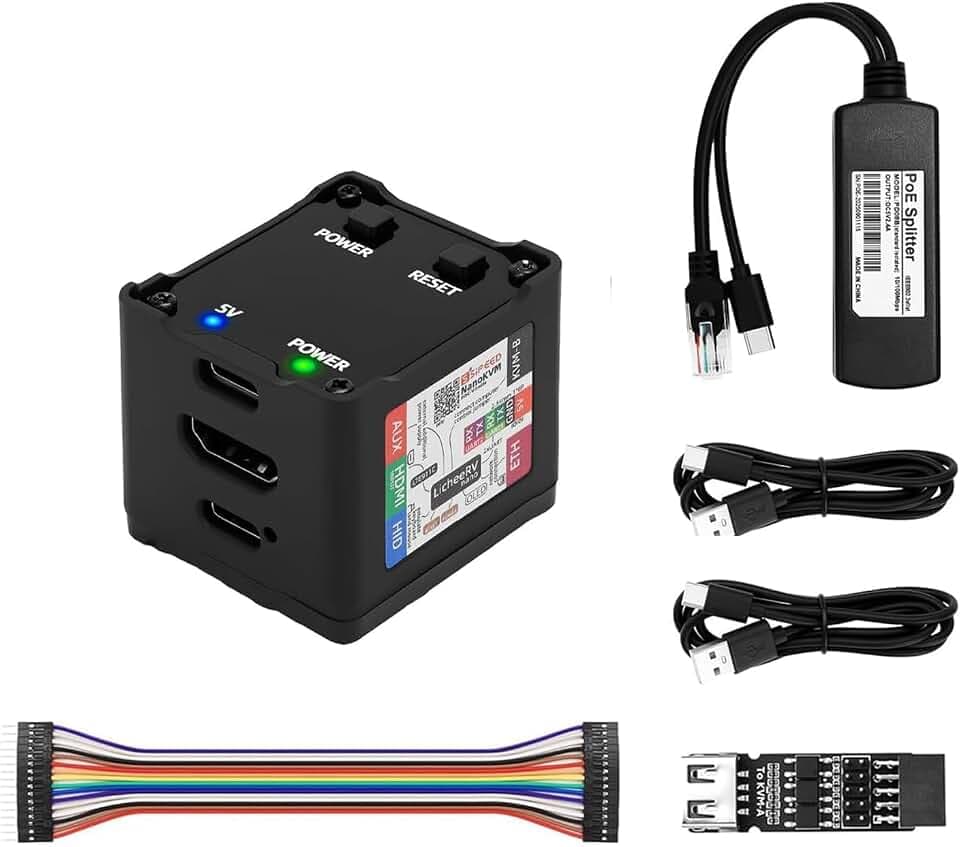 Sipeed, NanoKVM IP-KVM - Mini server di manutenzione controllo remoto, 1TOPS NPU 1GHz C906, computer a scheda singola RISC-V Linux, con connettore di rete HDMI 100M (kit completo nero)