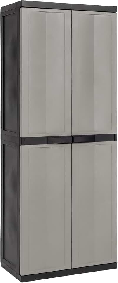 Toomax Armadio Trend Midi Portascope nero/grigio basalto con 4 ripiani regolabili, 65x37x165h cm in plastica riciclata, portattrezzi resistente ideale per garage e spazi esterni