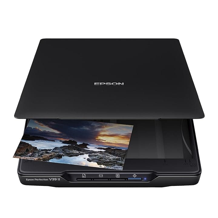 Epson Perfection V39II, Scanner per foto e documenti, Alimentazione microUSB, Design ultracompatto e ordinato per la casa o l'ufficio, Risoluzione 4800 dpi, Tecnologia Epson ReadyScan LED, Nero