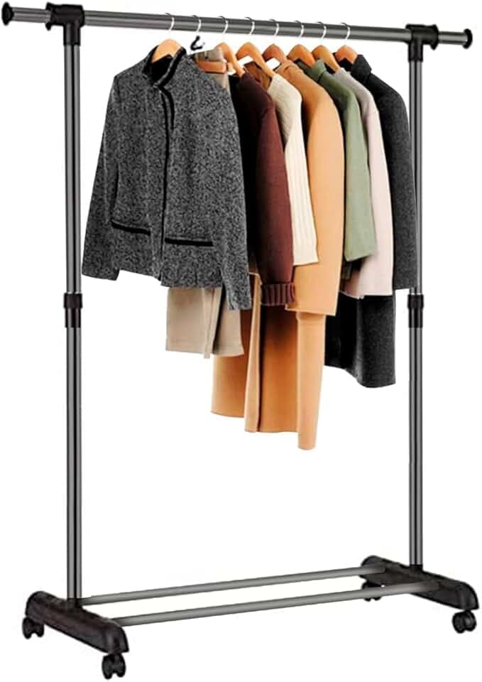 edihome, Appendiabiti per vestiti, guardaroba, appendiabiti, armadio per vestiti, resistente, in metallo e portatile con ruote
