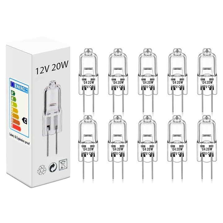Lampadine Alogene G4 (10 pezzi)12V 20W 2800K Luce bianca calda dimmerabile lampadina alogena Per la sostituzione di lampadari di cristallo, luci di segnalazione, illuminazione della cucina, ecc.