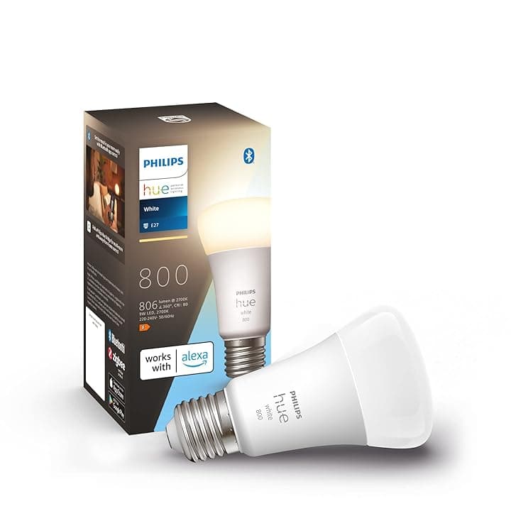 Philips Hue White Lampadina Smart LED, Attacco E27, 9 W, Luce Bianca, Dimmerabile, Controllo con Bluetooth e Hue App, Funziona con Alexa, Google Assistant e Apple HomeKit
