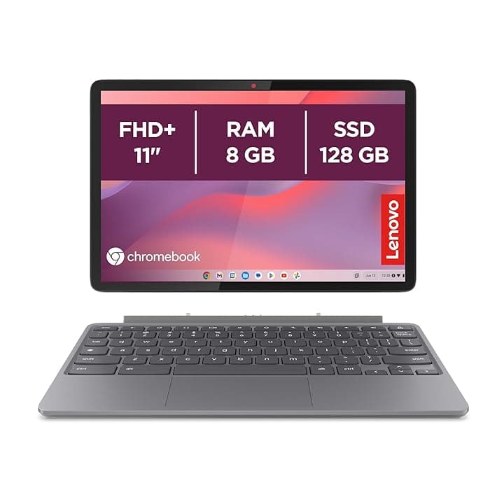 Lenovo Duet Chromebook 11” FHD+ (1920x1200), MediaTek Kompanio 838, RAM 8GB, Memoria 128GB, Schermo Touch, Chrome OS, Folio Stand e Tastiera inclusi - Luna Grey