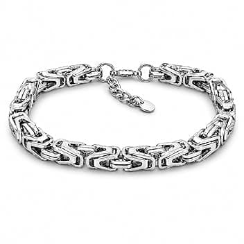 SAGA GIOIELLI Bracciale Uomo in Acciaio Inossidabile Lucido 7 mm, Catena Bizantina Elegante, Lunghezza Regolabile 19,5 + 5 cm, Bracciale Anallergico Resistente all’Acqua, Idea Regalo Uomo