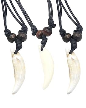 MOPZIJA MOPZIJA 3 collane con denti di squalo, unisex, stile tribale, grigio, resina, corda cerata, adulti, adolescenti, bambini