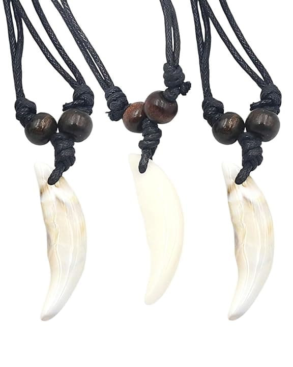 MOPZIJA MOPZIJA 3 collane con denti di squalo, unisex, stile tribale, grigio, resina, corda cerata, adulti, adolescenti, bambini