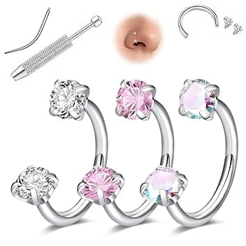 BAHME BAHME Piercing da naso a ferro di cavallo da donna, 8 mm, piercing naso, nostril, set di gioielli dorati e argento, doppi anelli a ferro di cavallo, acciaio chirurgico per elice, trago, labret