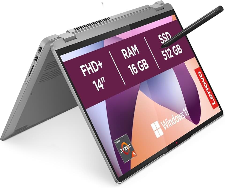 Lenovo IdeaPad Flex 5 Notebook 14" Display WUXGA (1920x1200) IPS, AMD Ryzen 5 7430U, RAM 16GB, 512GB SSD, Windows 11 Home, Lenovo Digital Pen inclusa - Arctic Grey