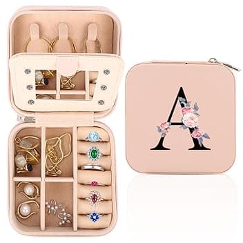 FIDWALL FIDWALL Portagioie da Viaggio Con Monogramma e Specchio - Regalo di Compleanno per Donne, Piccolo Porta Gioielli Donna (A)