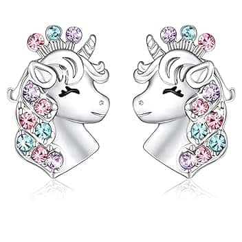 JRYXDS Orecchini Unicorno Bambina Argento Sterling, Con Simpatico Disegno Di Unicorno, Con Tanti Dettagli E Brillantini,Argento Regali Di Compleanno Per Ragazze Bambini Donne