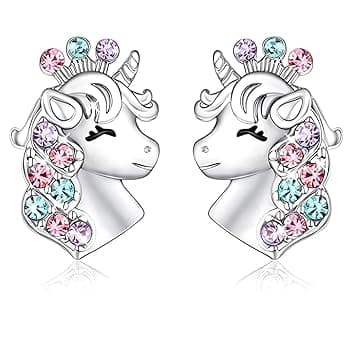 JRYXDS JRYXDS Orecchini Unicorno Bambina Argento Sterling, Con Simpatico Disegno Di Unicorno, Con Tanti Dettagli E Brillantini,Argento Regali Di Compleanno Per Ragazze Bambini Donne