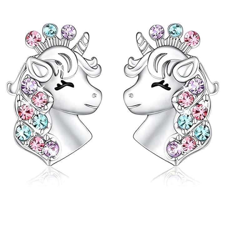 JRYXDS Orecchini Unicorno Bambina Argento Sterling, Con Simpatico Disegno Di Unicorno, Con Tanti Dettagli E Brillantini,Argento Regali Di Compleanno Per Ragazze Bambini Donne