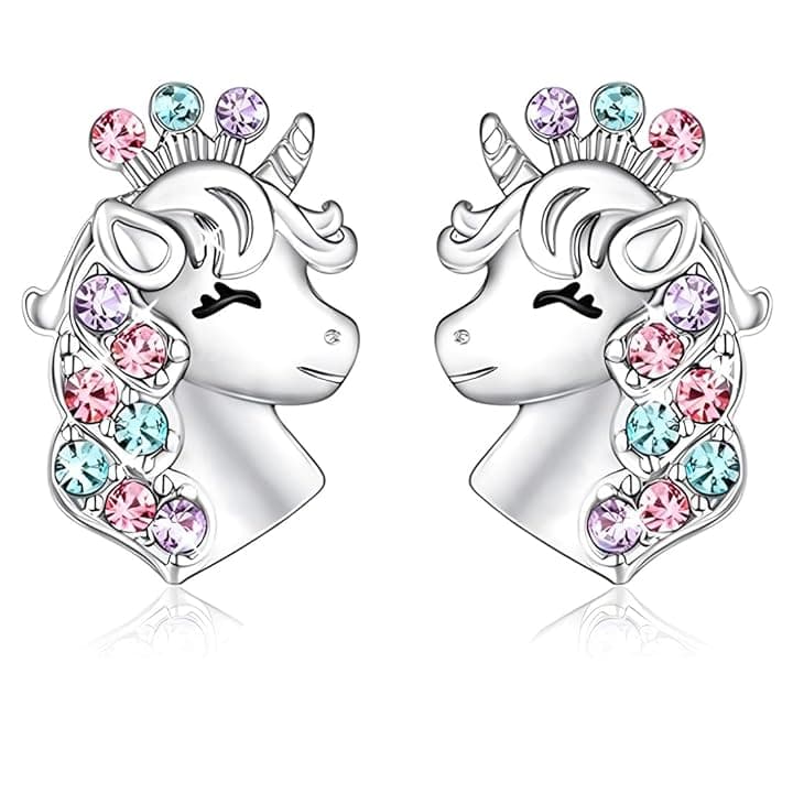 JRYXDS JRYXDS Orecchini Unicorno Bambina Argento Sterling, Con Simpatico Disegno Di Unicorno, Con Tanti Dettagli E Brillantini,Argento Regali Di Compleanno Per Ragazze Bambini Donne