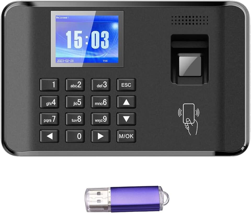 Rilevazione Presenze,Impronta digitale biometrica intelligente Macchina per la rilevazione delle presenze per il check-in dei dipendenti Schermo LCD da 2,4 pollici Funzione carta d'identità