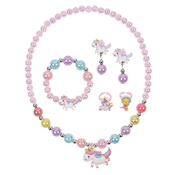 OSDUE 5/6 Pezzi Set di Gioielli a Conchiglia, Della Principessa dei Set Gioielli Collana Braccialetto Orecchini Anelli, Principessa Forniture Feste Accessori Regalo Compleanno