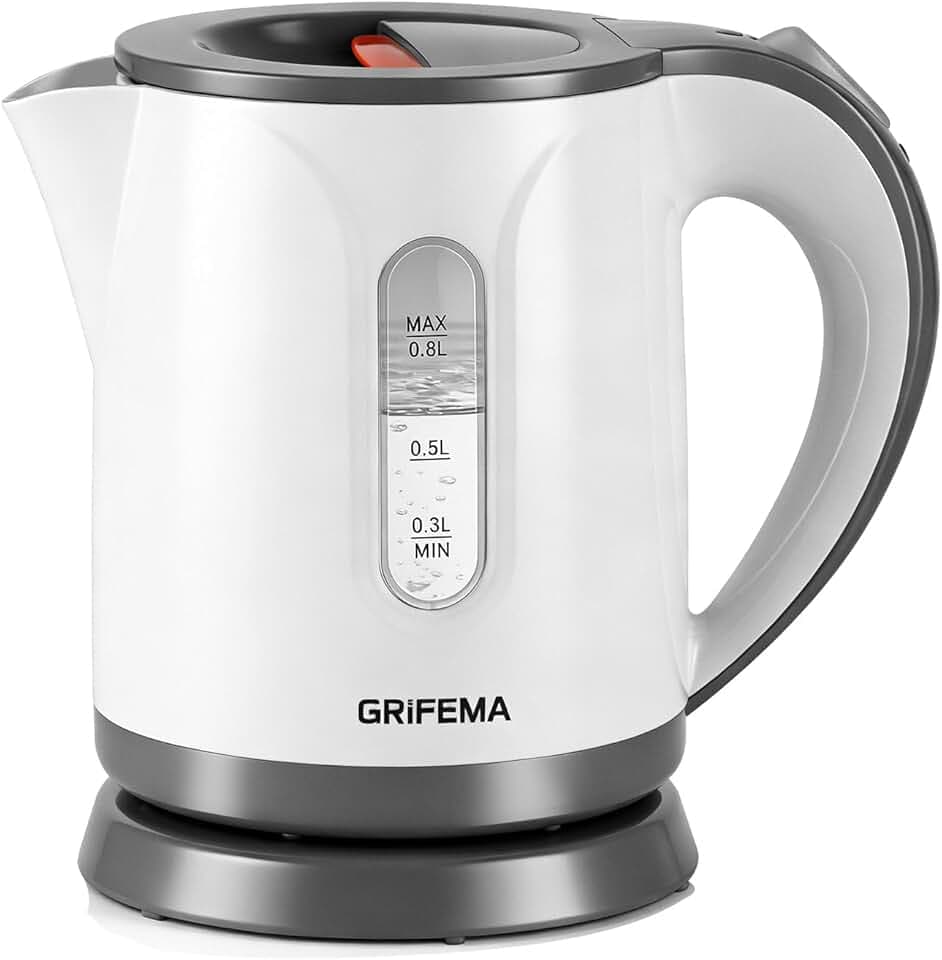 GRIFEMA Bollitore Elettrico Piccolo, 1100W 0,8 Litri per Acqua, con Filtro Anticalcare, Spegnimento Automatico, Corpo in Plastica e Base a 360° - Elettrodomestico da Cucina, GC1001 Global Recycled Standard